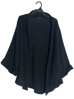 Meo Meli Cardigan One Size Black Linen Blend Open Front Slouchy Lagenlook